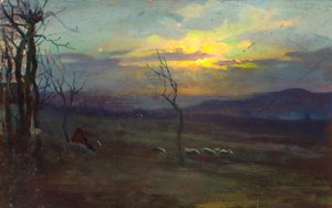 Crépuscule. Photo-peinture représentant un paysage au coucher du soleil - Unknown